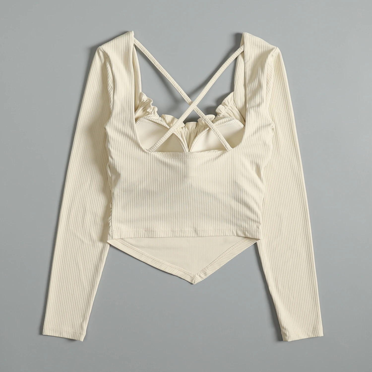 Women's new yoga wear with chest pad long sleeves high-end fashion sports tops running Pilates training and fitness wear