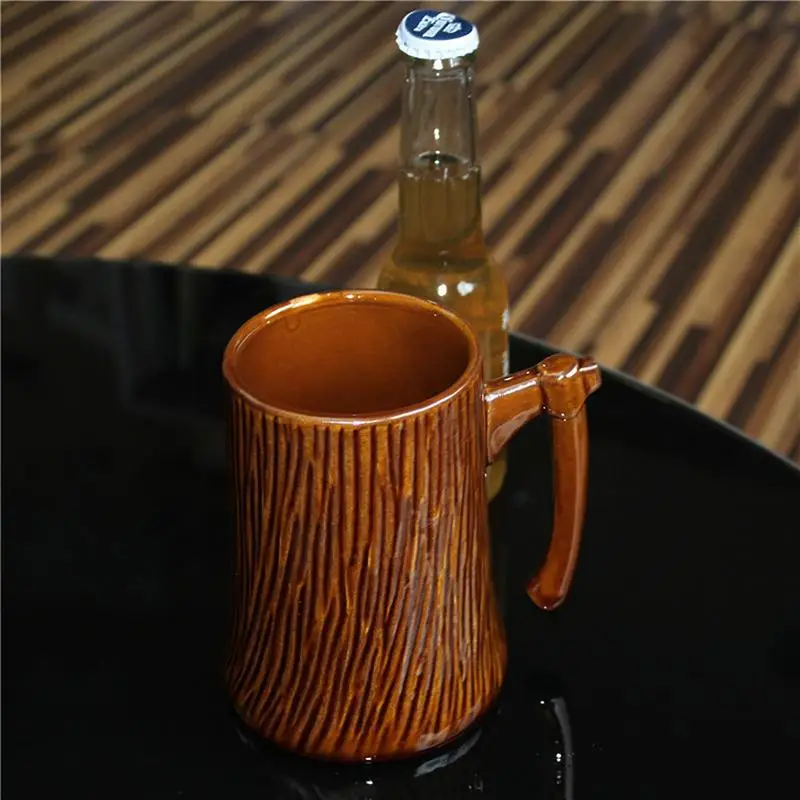 Tree Stump Drinking Mug Unique Portable Large Coffee Drinking Cup Multipurpose Ceramic Stump Beer Mug With Handle Drinkware Tool