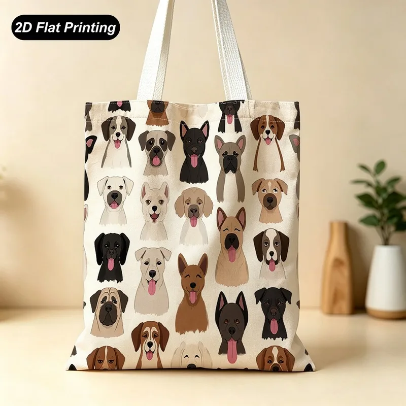 1PC【Tote Bag】2D Flat effect，bag features a print with an assortment of cute dog motifs，Lightweight and large capacity，