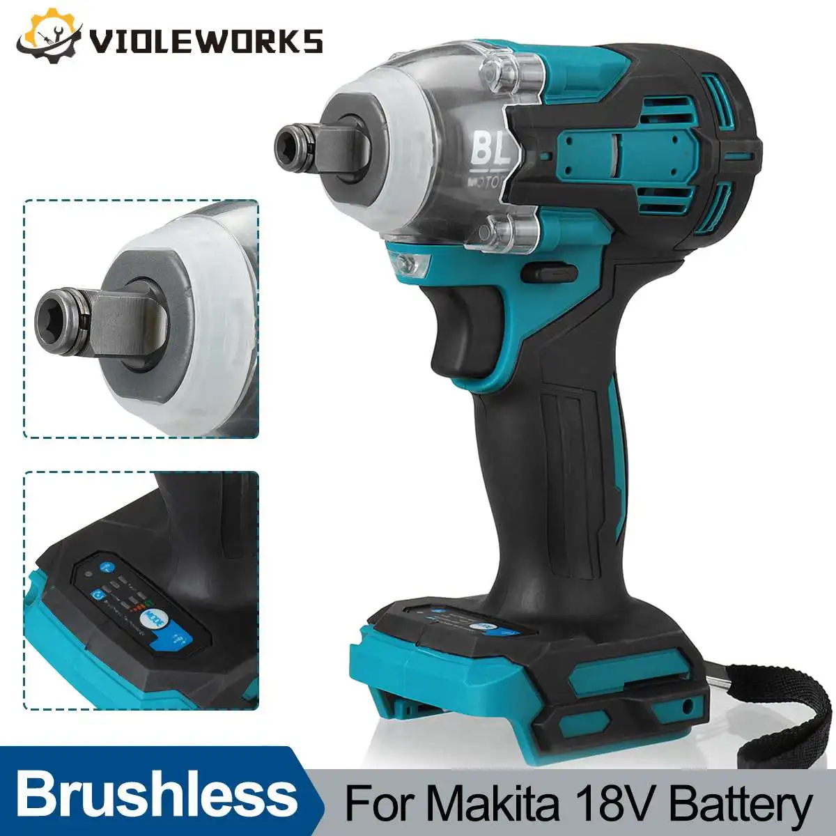 

1200N.M Torque Brushless Electric Impact Wrench 1/2 Inch Cordless Electric Wrench Screwdriver Power Tool For Makita 18V Battery