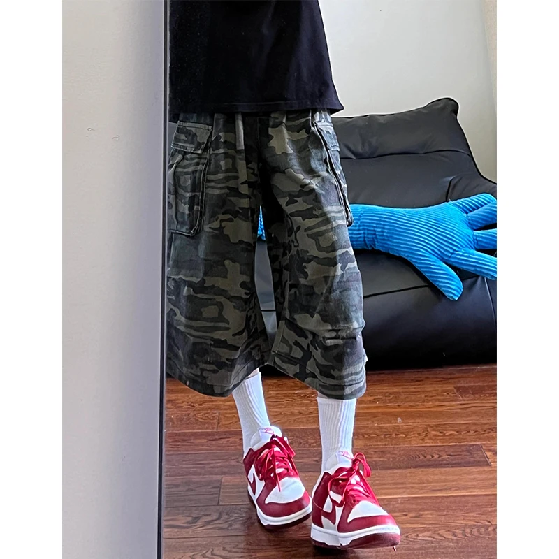 American Retro Camouflage orts Men's Summer Loose Wide Leg over Knee Six Pants Youthful Vitali Sle Workwear Trousers