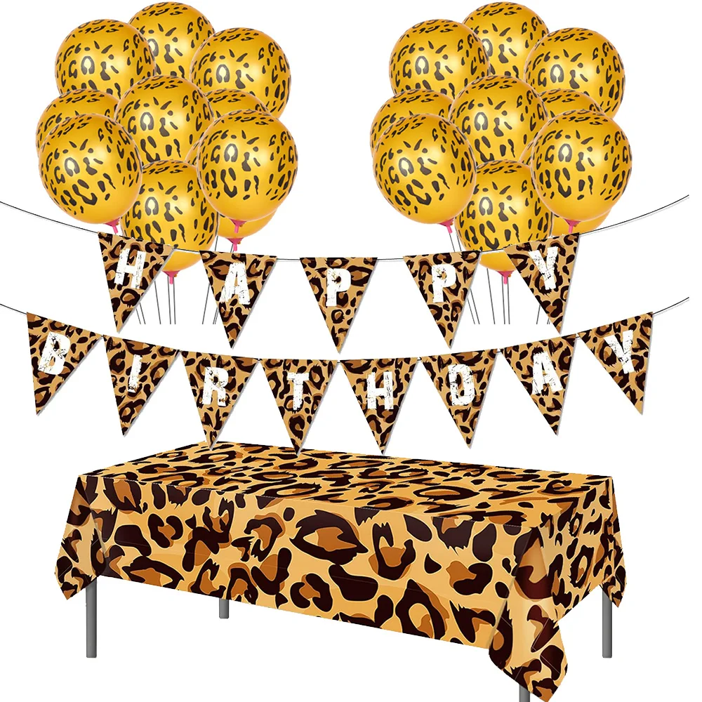 Leopard Theme Birthday Leopard Paper Straw Napkins Disposable Tablecloth Adult 30th 40th 50th 60th Birthday Party Supplies