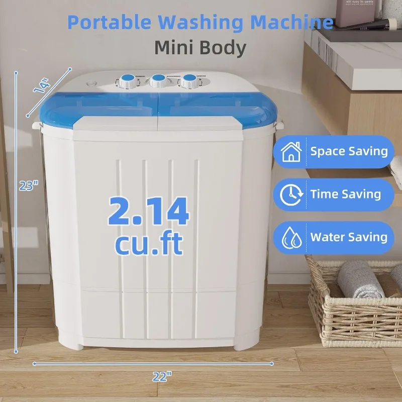 Portable Washing Machine, Twin Tub Washing Machine Laundry Compact Washer spinner Combo with 14lbs capacity