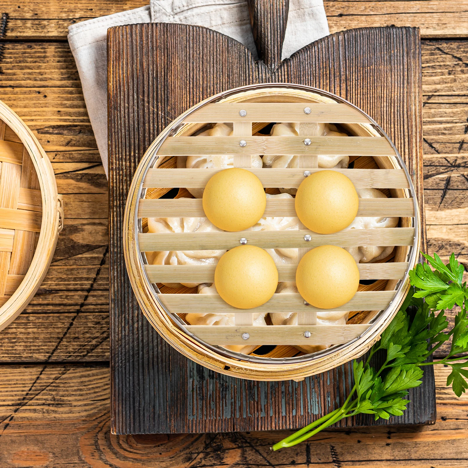 

25Cm Bamboo Steamer Mat Stainless Steel Edged Round Non-Stick Reusable for Dumplings Vegetables Steaming Kitchen Accessory