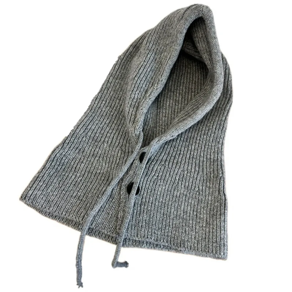 

High Quality Thicken Scarf Balaclava Hats Warm Drawstring Knitted Beanie Cap Breathable Windproof Snood Collar Hood Lady