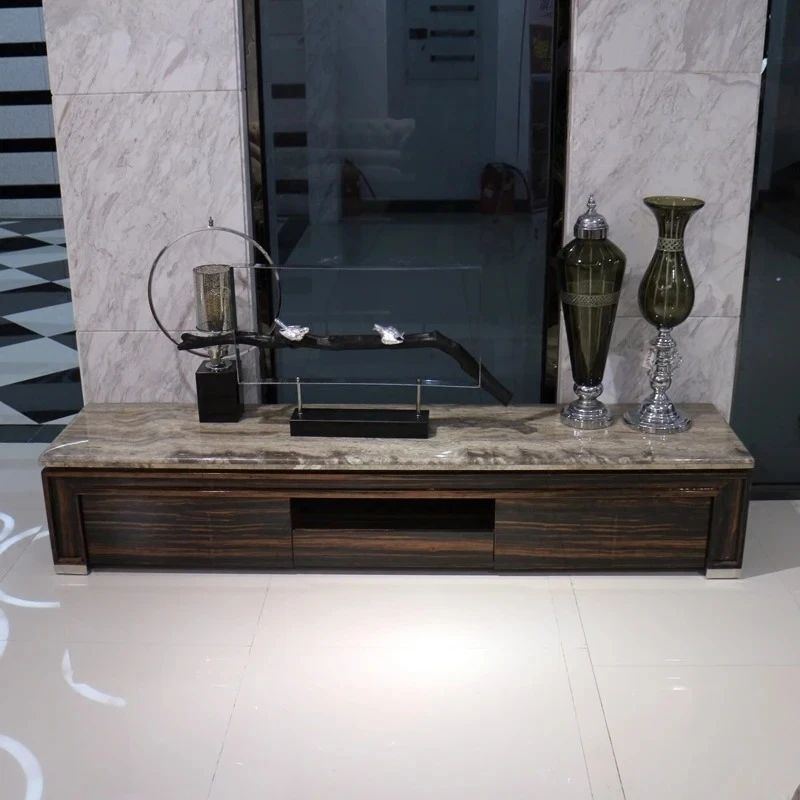 

Natural gray cave stone marble TV cabinet coffee table assembly simple modern rectangular ebony furniture customization