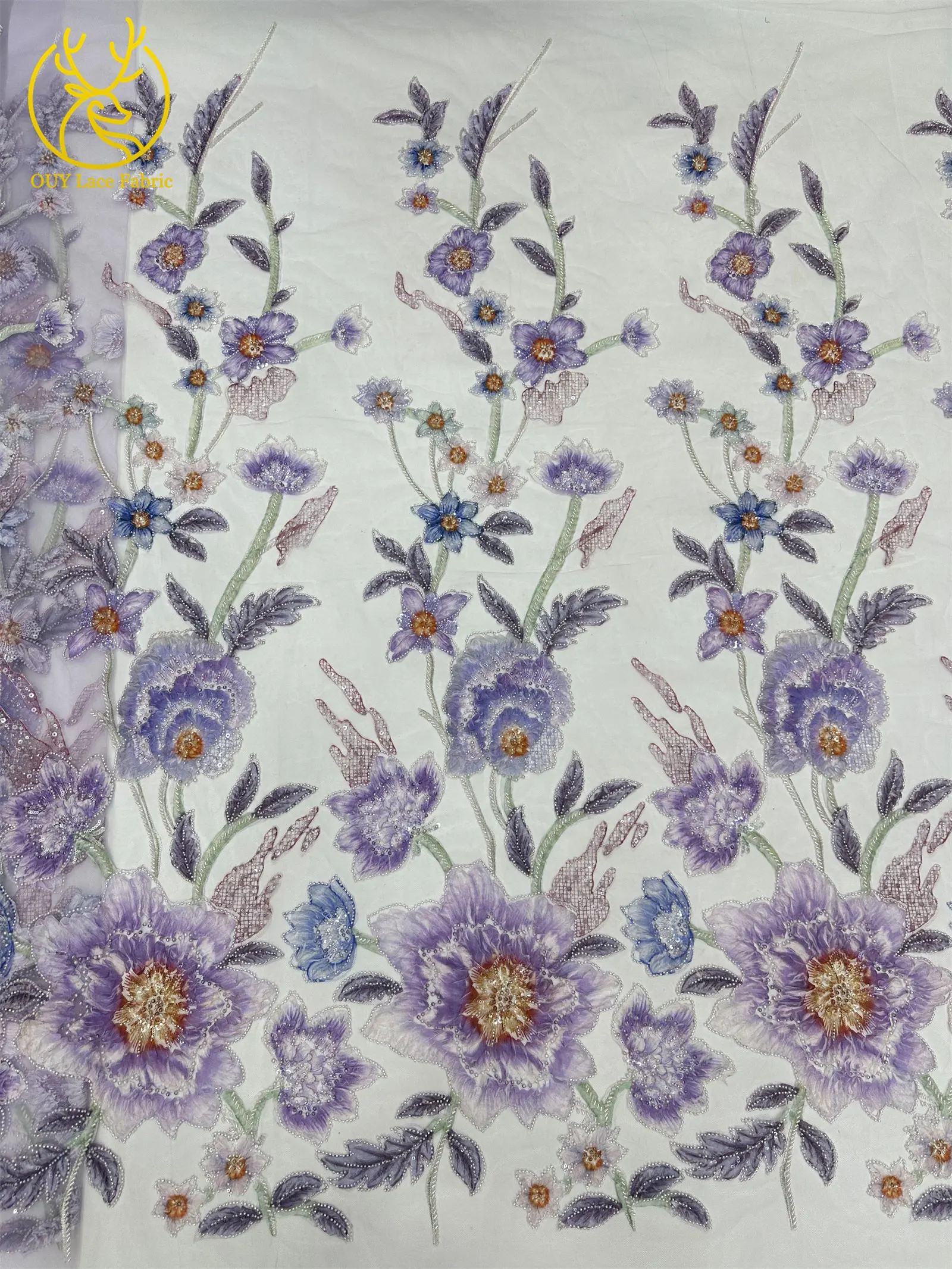 Neuer Stil 3D Blumen-Pailletten-Perlen-Spitzenstoff 2026 Afrikanischer Spitzenstoff Französische Netz-Pailletten-Spitze für Hochzeitskleider zum Nähen – Detail 15