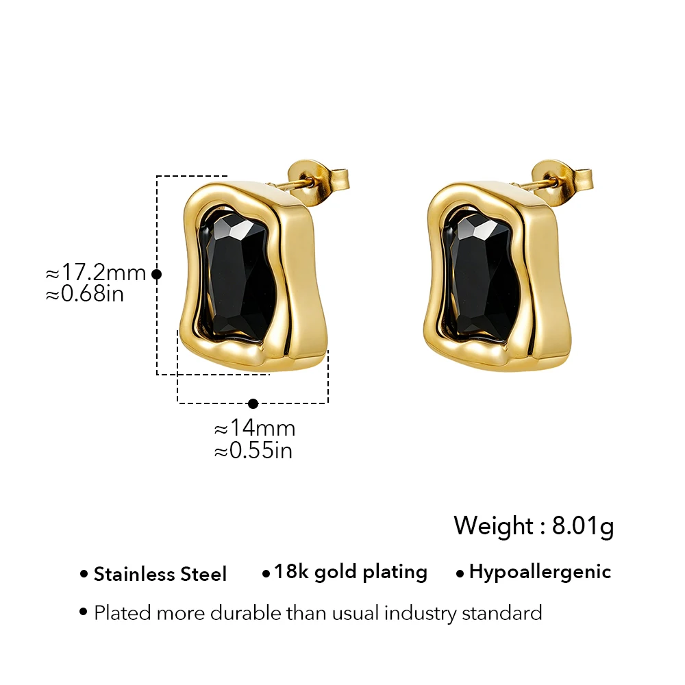 ENFASHION Aretes De Mujer Rectangle Zircon Stud Earrings For Women's Stainless steel 18K Plated Gold Decliate Jewelry E261918