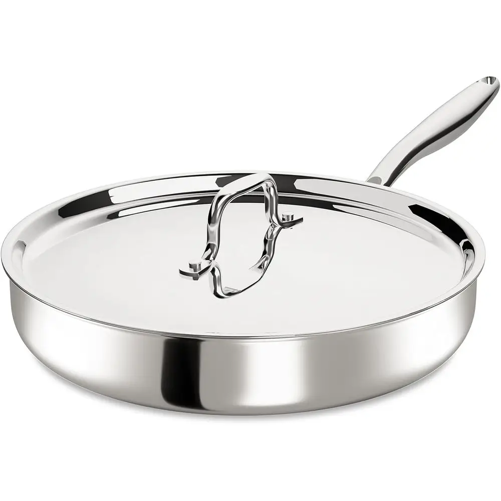 

12 Inch Tri-Ply Stainless Steel Frying Pan with Lid, PFOA/PTFE Free Skillet, Induction Cooking Pans, Dishwasher & Oven Broiler S