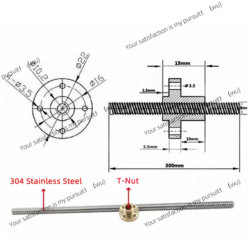 T8 Screw with Brass Nut, OD 8mm Lead 2/8mm Pitch 2mm Length 100/200/300/400mm Suitable for Reprap 3D Printer Accessories