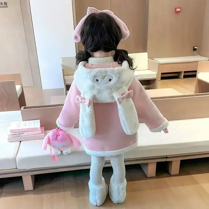 Sweet My Melody อะนิเมะ MINISO Kawaii เสื้อแขนยาวน่ารักการ์ตูนขนแกะหนาเสื้อเด็กของขวัญน่ารักสําหรับหญิง