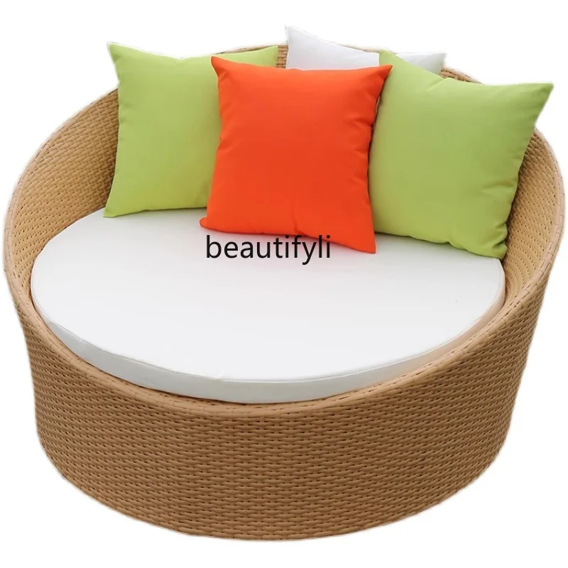 

Большая круглая кровать из ротанга, пляжная уличная крытая кровать, диван для отдыха, круглая кровать из ротанга