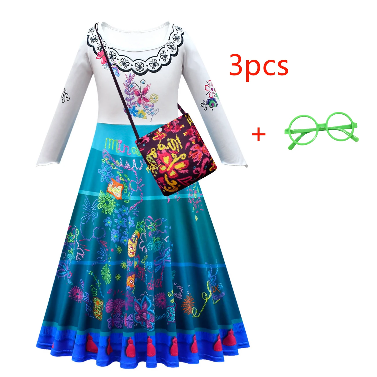 Disfraz de Encanto Mirabel Madrigal para niña, vestido de princesa para carnaval, Halloween, pendientes y gafas