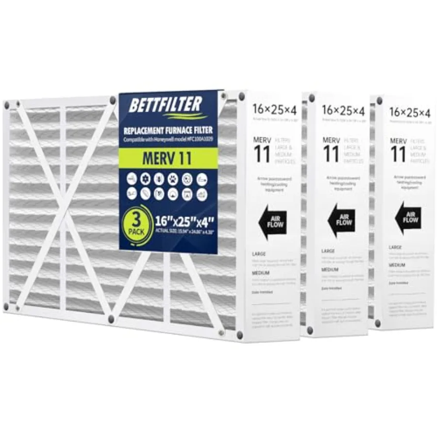 

16x25x4 AC Furnace Air Filter Compatible with Honeywell FC100A1029 MERV 11 HAVC Filter Replacement Actual Size:15.94"x24.86"x4.