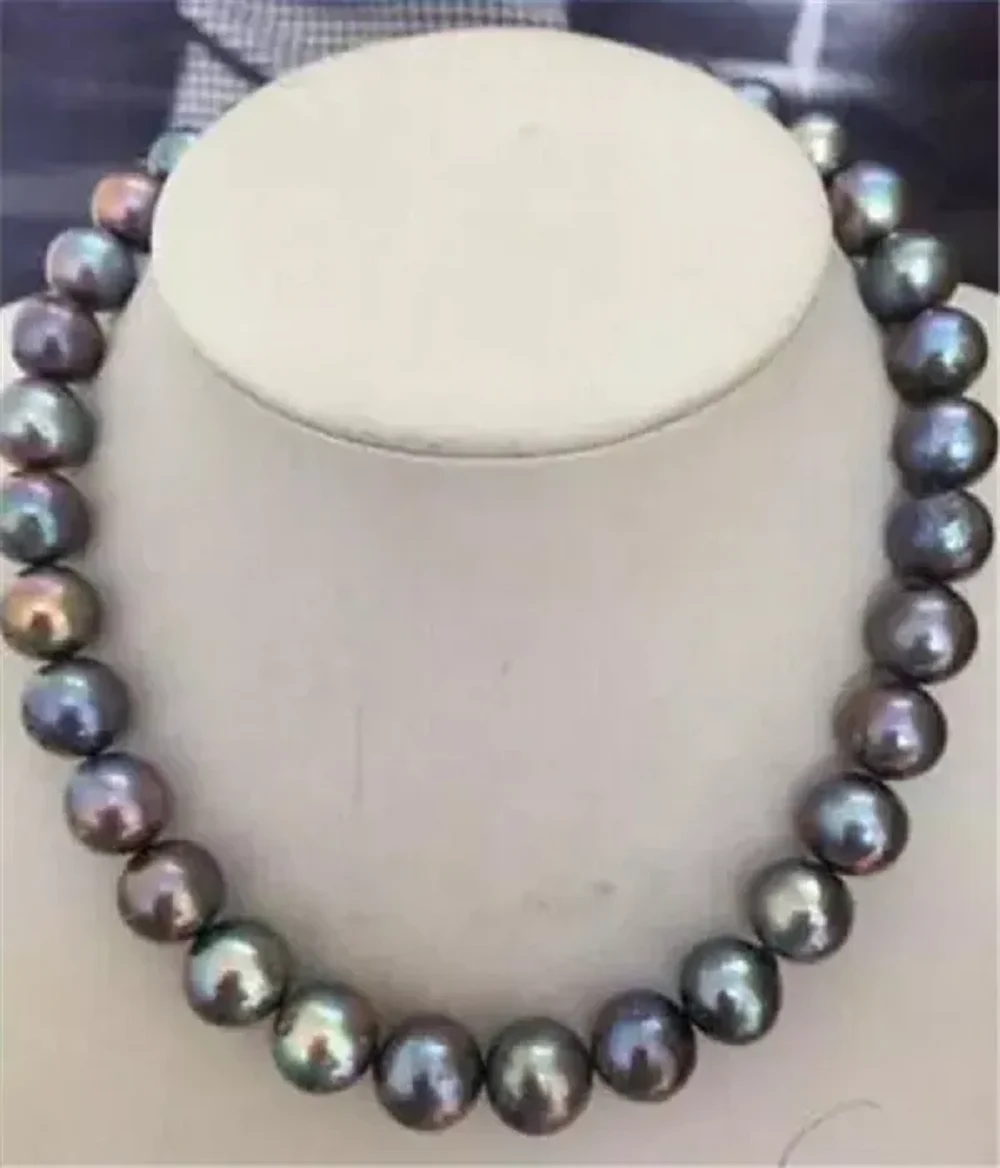 Large Perfect 10-11mm Large Haitian Black Red Green Pearl Necklace 18/36inch 925s