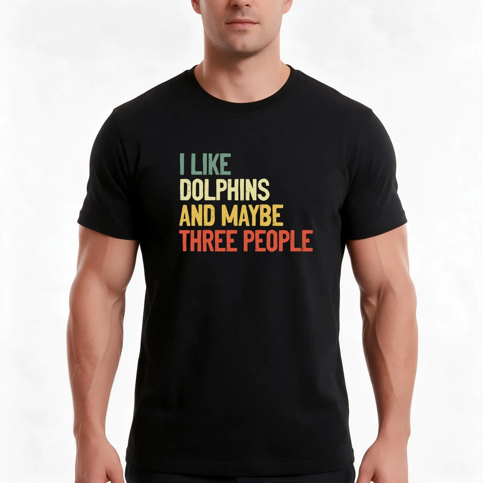 I Like Dolphins And Maybe Three People T-Shirt, Summer Casual Cotton Tee, Oversized Streetwear Tops, Vintage Graphic Print