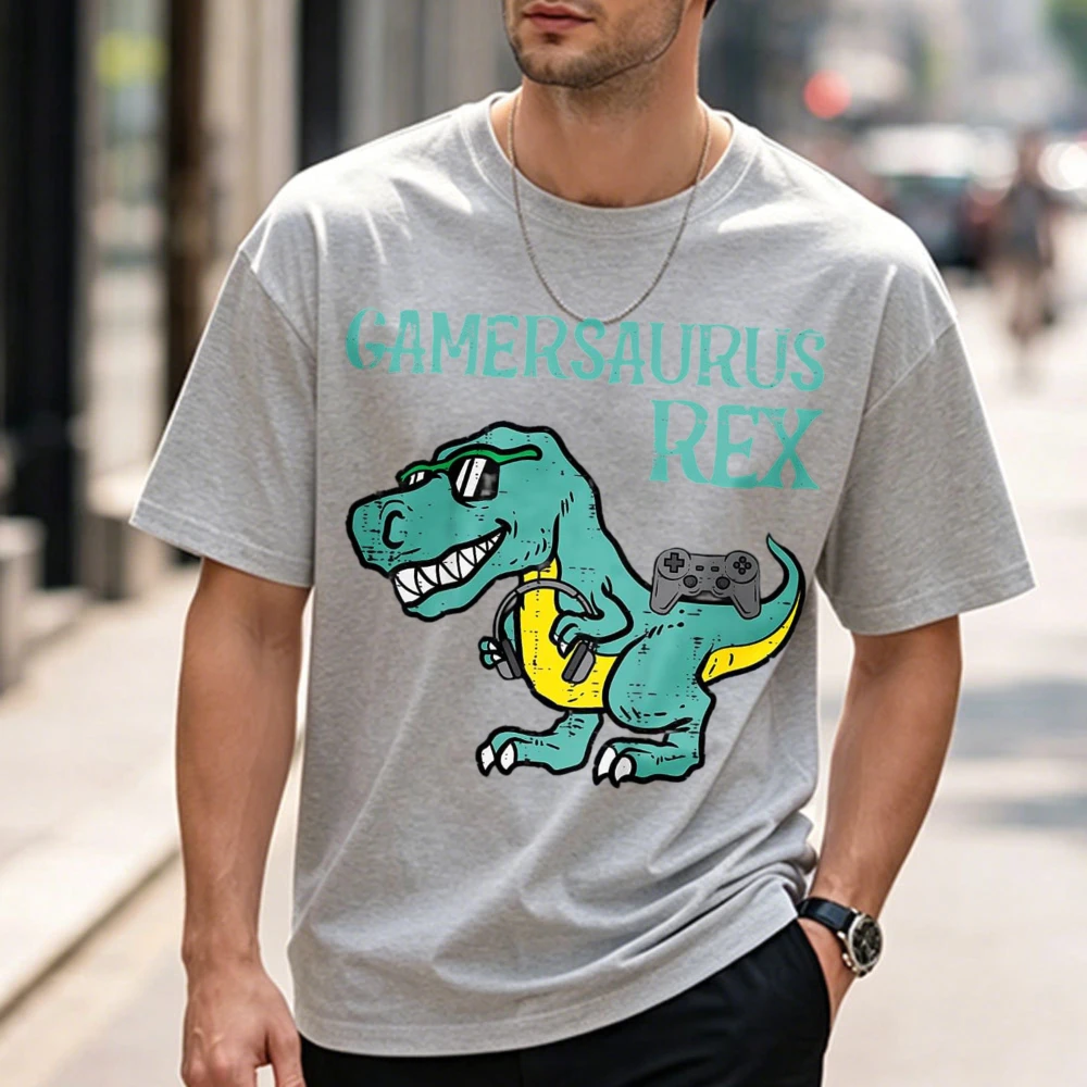 Kids Gamer Saurus Dino Funny Gaming Trex Toddler Boys Youth Cotton T-Shirt Men Clothing Graphic T Shirts Harajuku Streetwear Tee