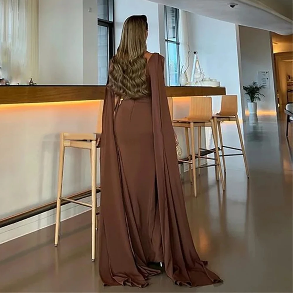 Customized Elegant Brown Long evening Dress Deep V-neck With Sweep Train Draped Zipper Back Floor Length Formal Pageant Gowns