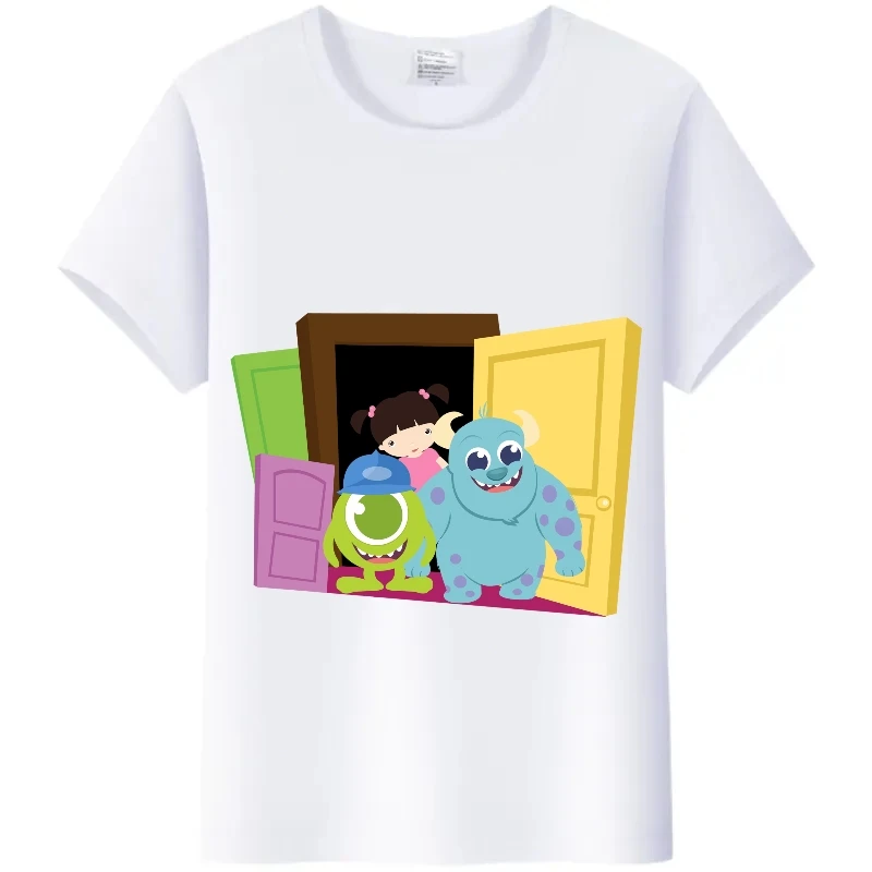 Fashion Disney Monsters, Inc. Women T-Shirt White Female Shirt Short Sleeve Tops James -P- Sullivan Funny Mr.Q Graphic men Tees