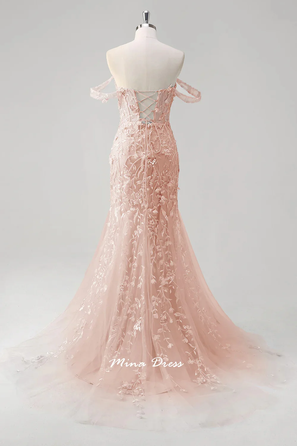Mina 3D Flowers Elegant Dresses for Parties 2025 Customized Backless Prom Dress Sleeveless Flower Shoulder Straps Evening Party