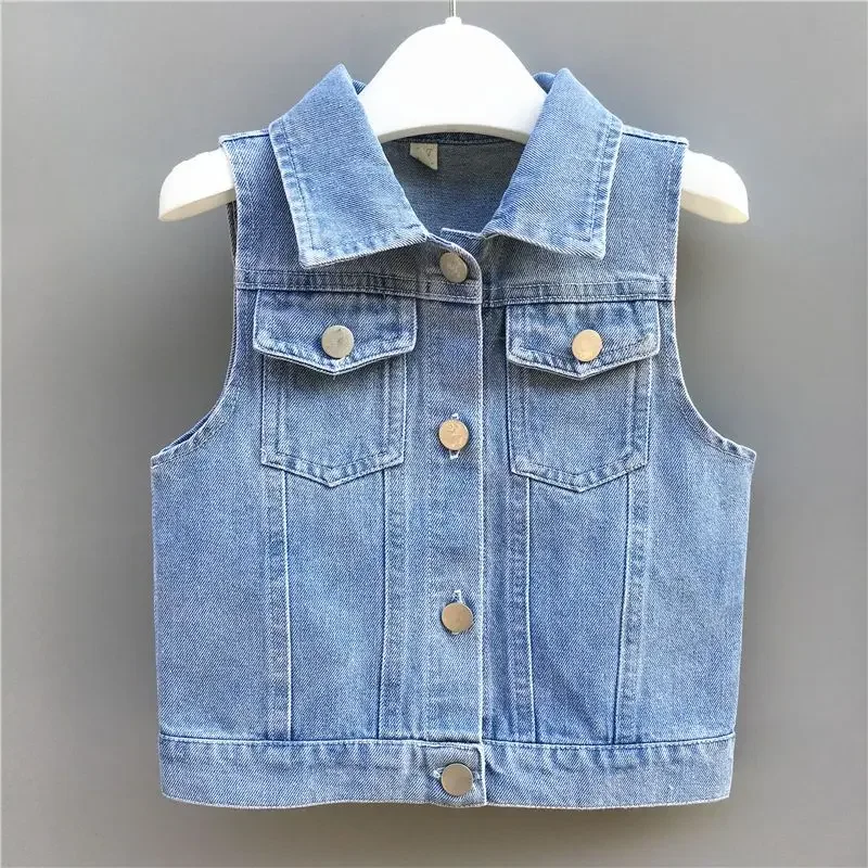 

Children's Clothing Children's Denim Vest 2024 Summer Boys and Girls Cardigan Denim Shirt Korean Boutique Clothing Simple Style