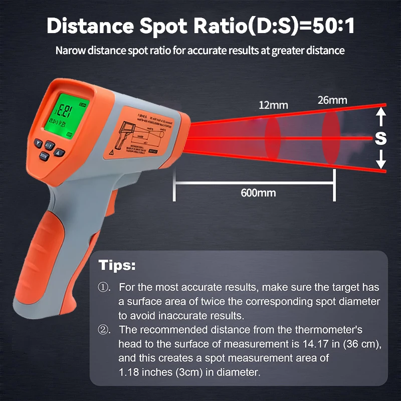 WENMEICE Infrared Laser Thermometer -50°C~1600°C Pyrometer Non Contact Digital Dual Laser Temperature Gun With Meat Thermometer