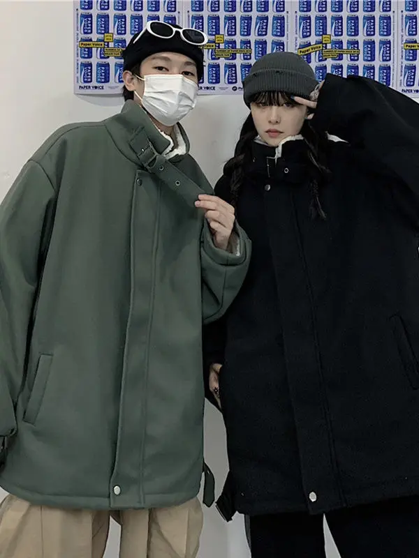 

Мужской утепленный жилет из хлопка с воротником-стойкой, на флисовой подкладке, с отделкой из овечьей шерсти, для пар, большие размеры, американский стиль, зимний, теплый