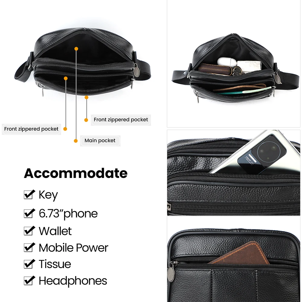 2024 Casual Vintage Brown Black Coffee Cowhide Genuine Leather Shoulder Mini Women Men Messenger Bag for Phone Purse M6035