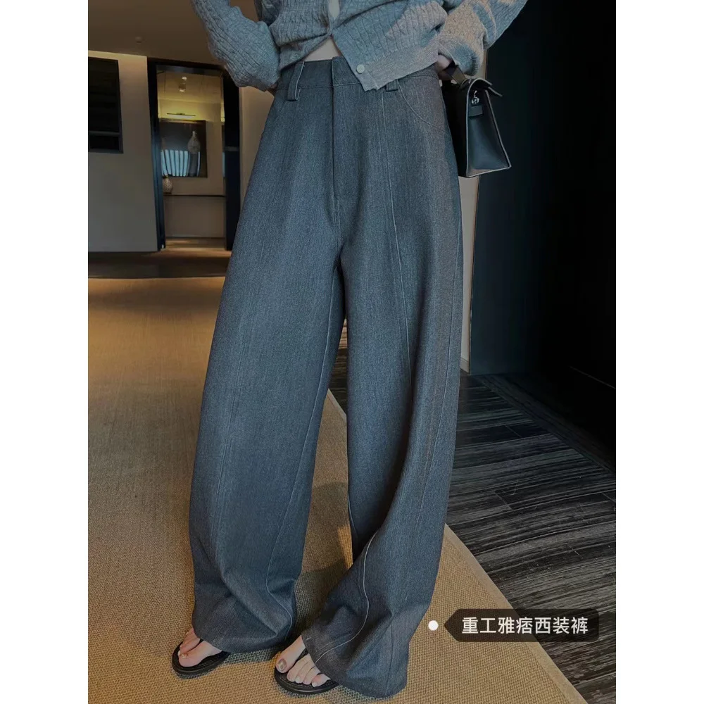 2026 Spring Autumn Women's Suit Pants Heavyweight High Waist Wide Leg Pants Stylish Dapper Slimming Casual Suit Trousers