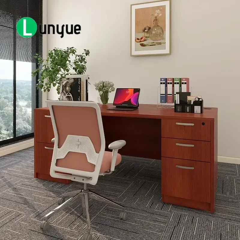 Modern Wooden Desk with Drawers Cheap Computer Table for Home Office Staff Workstation Supply Durable Storage