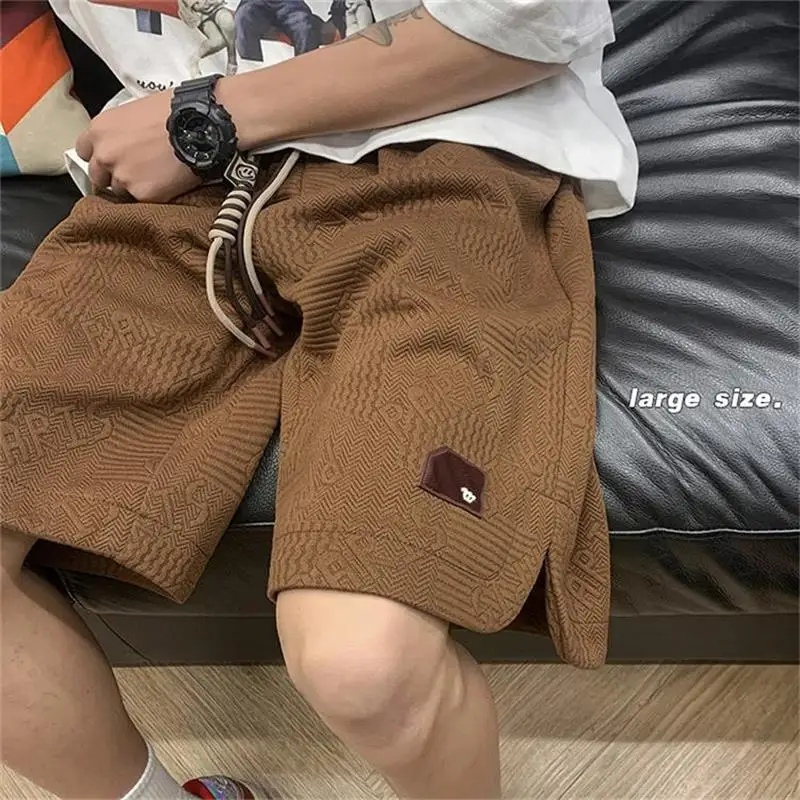 

Мужские брюки больших размеров с текстурированными дискетами и высокой талией, прямые брюки, повседневные модные американские брендовые брюки пять четвертей...