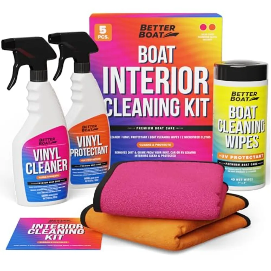 

Boat Interior Cleaning Kit for Marine Vinyl: Blue Protective Cleaner Wipes Microfiber Cloths UV-Resistant Non-Toxic Fast-Drying