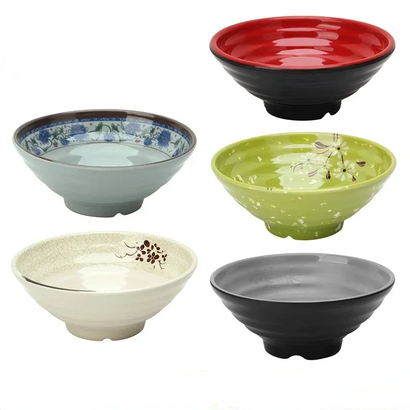 Melamine Large Noodle Rice Bowl Commercial Restaurant Soup Bowl Imitation Porcelain Ramen Bowl Soy Breakfast Household Tableware