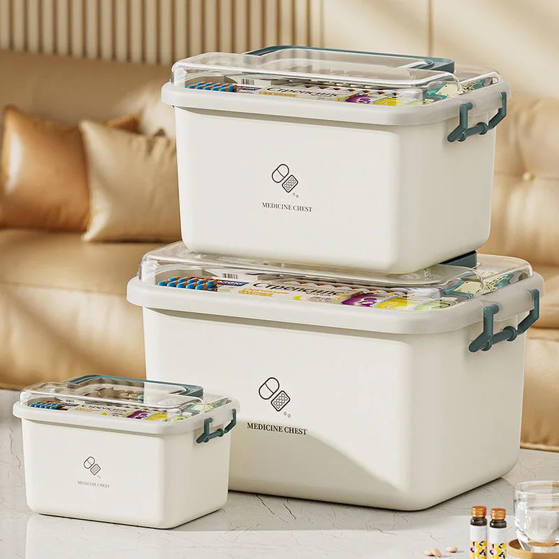 Medicine Storage Box Large Capacity Organizer Multi Layer Portable Case Dustproof Moisture Proof for Home Use