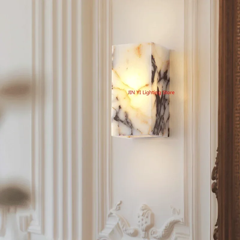 

Wabi Sabi Style Villa Living Room Corridor Background Wall Decoration High-end Marble Lamp Bedroom Bedside Wall Lamp