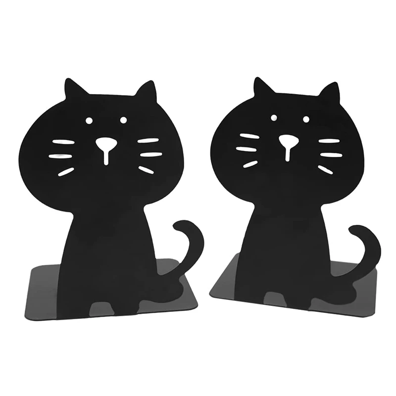 2 Pack Cat Bookends, Cute And Thickening Metal Book Organizer For Library School Office Home Study