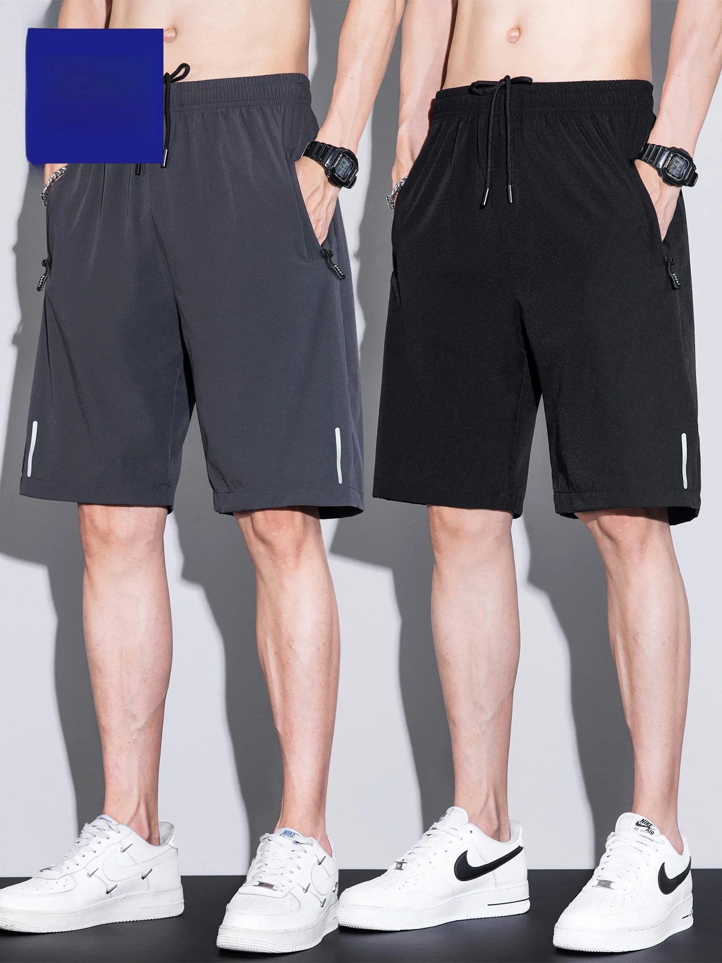 

Rn Ice Silk Men's orts Qui Dry Sport Pants Elastic Casual Summer Thin Five-Quarter Beach Mid-Pants Loose Fit ket