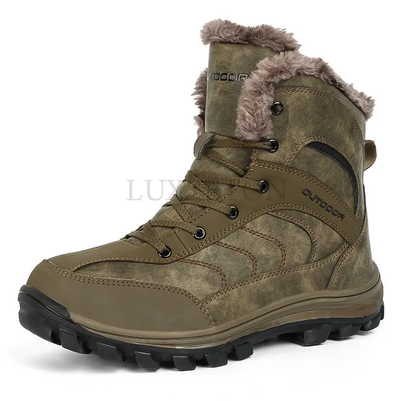 

Winter Men Boots Leather Waterproof Men Snow Boots With Fur Warm Men Work Shoes Sneakers Non-slip Rubber Ankle Boots Big Size 48