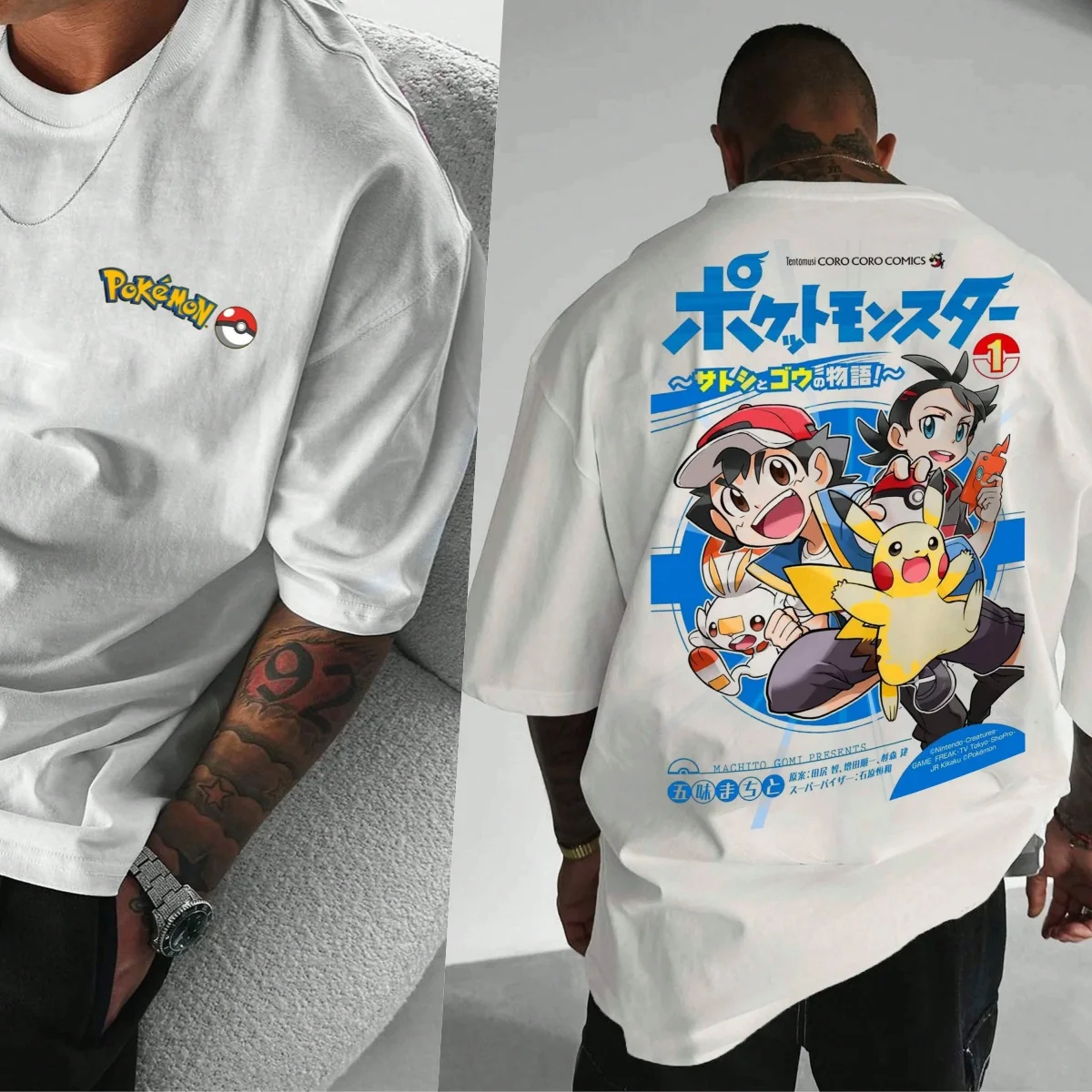 

Хлопковая футболка с аниме «Покемон» — классический принт с логотипом спереди и сзади, комфорт из чистого хлопка для фанатов, аутентичный дизайн в стиле манги