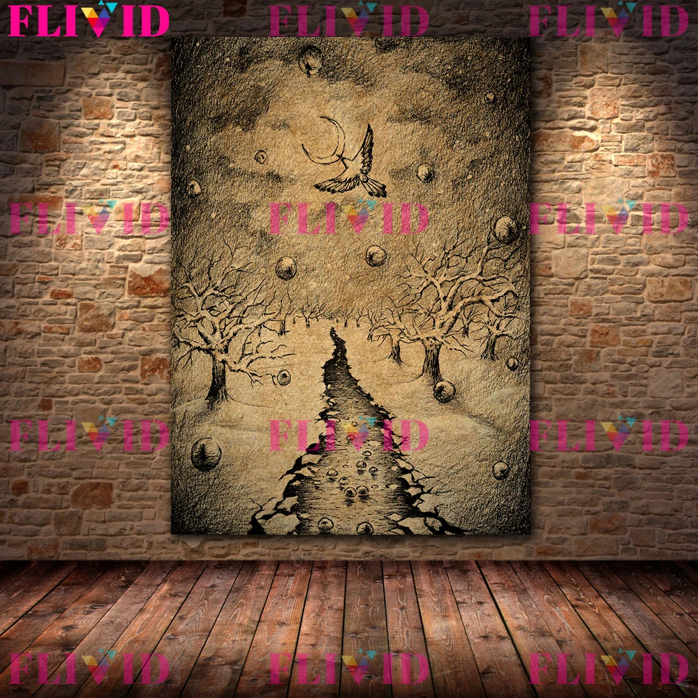 Forest Spirits And Deities Abstract Pencil Drawing Art Poster Print,Dark Witchcraft & Magic Aesthetic Wall Art Canvas Painting