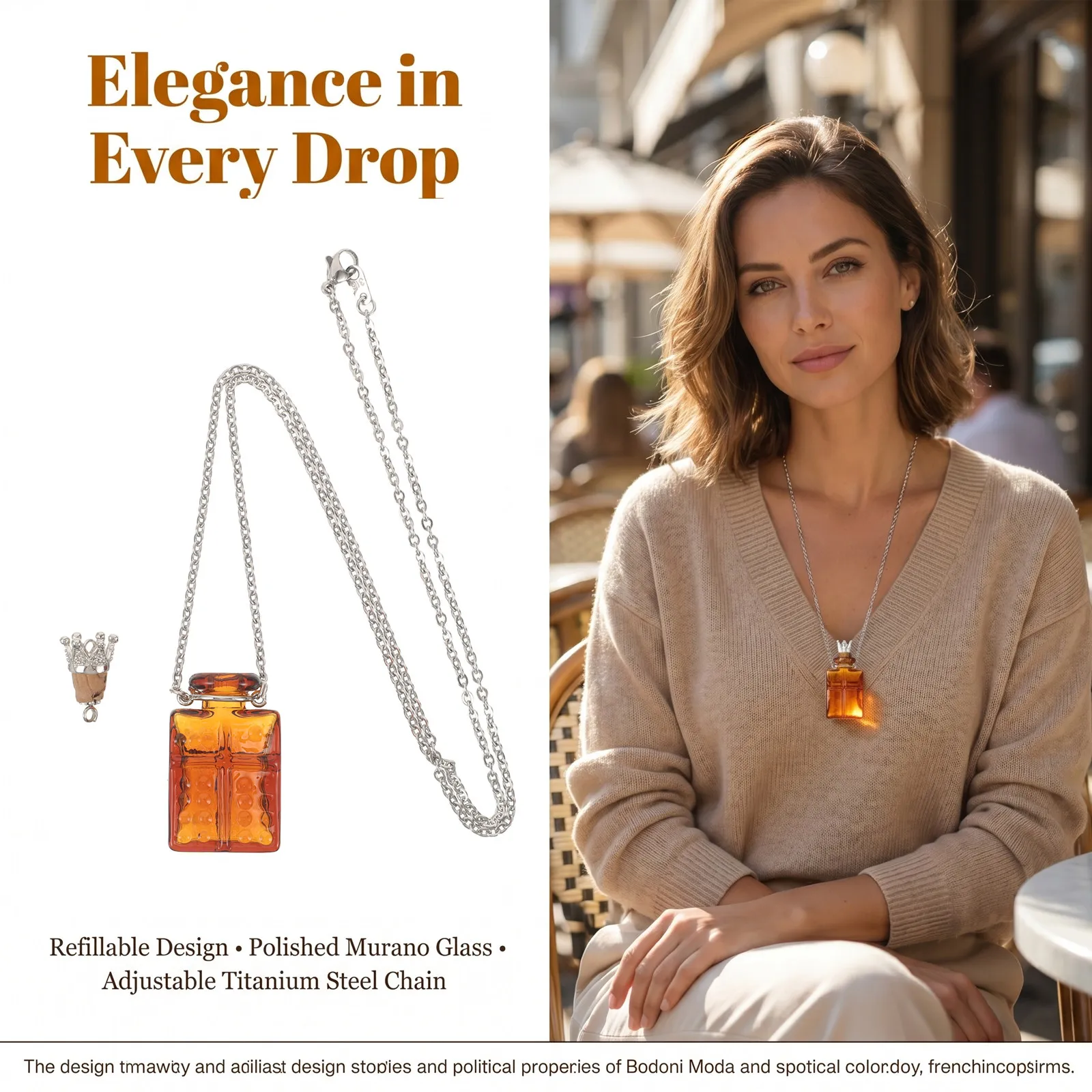 3Ml Glass Perfume Bottle Necklace Amber Essential Oil Diffuser Pendant Adjustable Chain Memorial Keepsake Vial Liquid Perfume