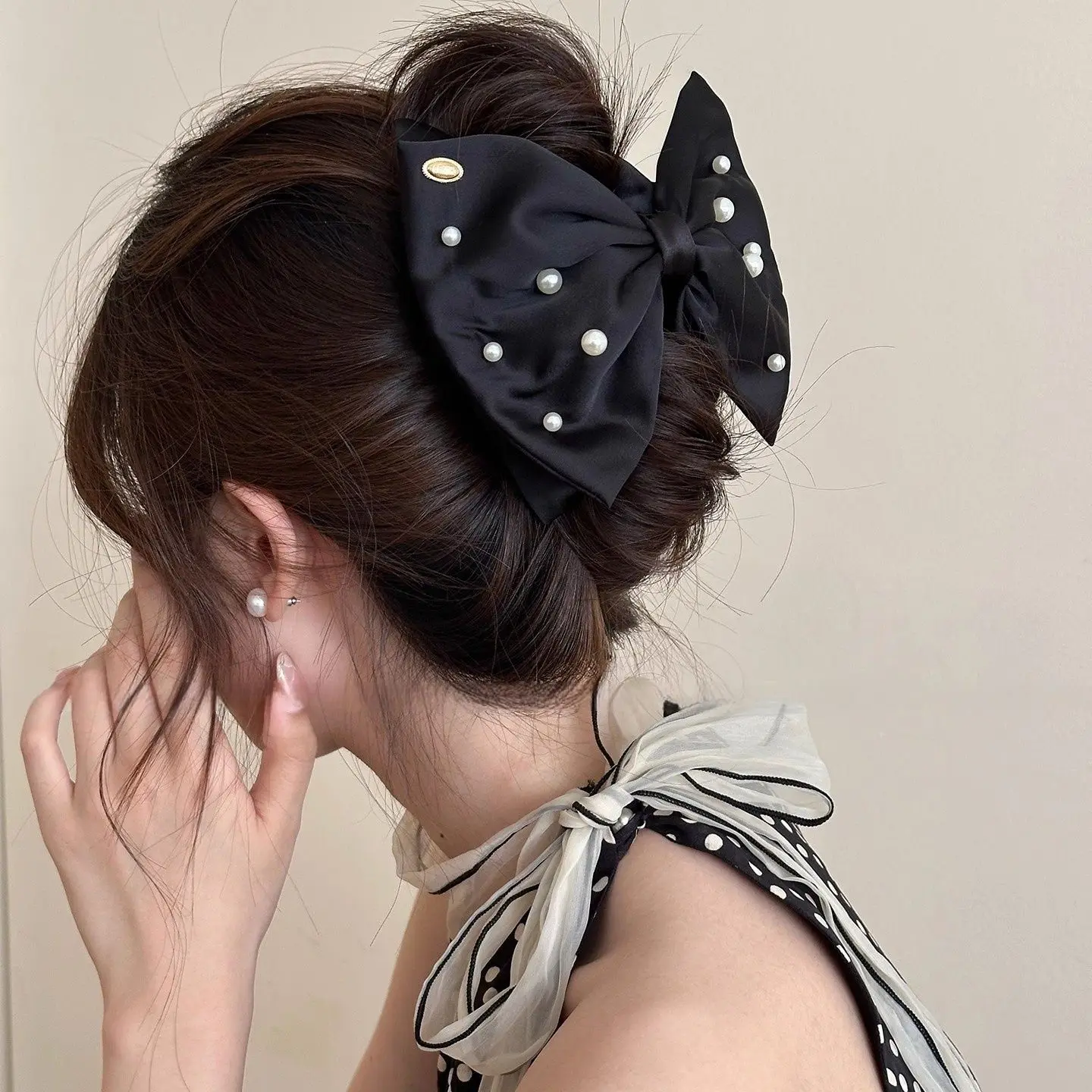 أنيقة مزاجه النسيج كبير القوس مشبك شعر للمرأة الكورية نمط مثلث القرش كليب فتاة الموضة عالية ذيل حصان الشعر المشبك