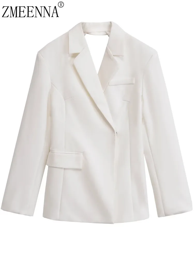 

ZMEENNA Women's Notched Lapel Open Front Blazer Jacket Casual Loose Fit Long Sleeve Suit With Pockets Chic Outerwear ZM3307