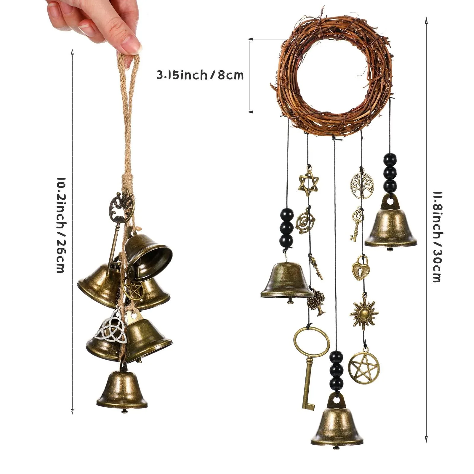 Witch Bells Protection Hangers Wreath Handmade Hanging Magic Wind Chimes for Home Door Doorknob Witchcraft Decora