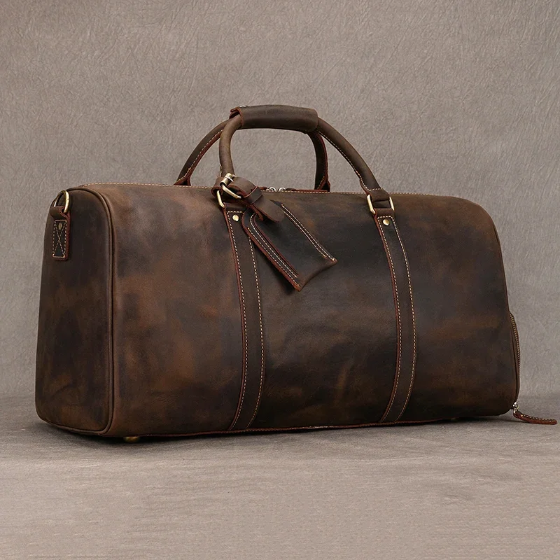 Fashion Vintage Leather Travel Hand Luggages Men's Duffle Handbags Travelling Business Tote Bag Brand Designer Bag For Men Gift