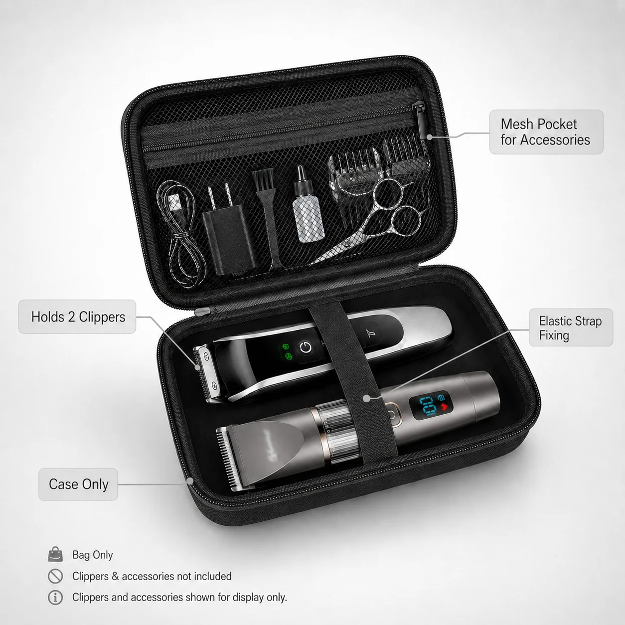 Hair Clipper Case for Wahl Andis, 2pcs Barber Trimmer Organizer Bag Compatible With Ufree Novah Fadeking, Travel Black Case Only