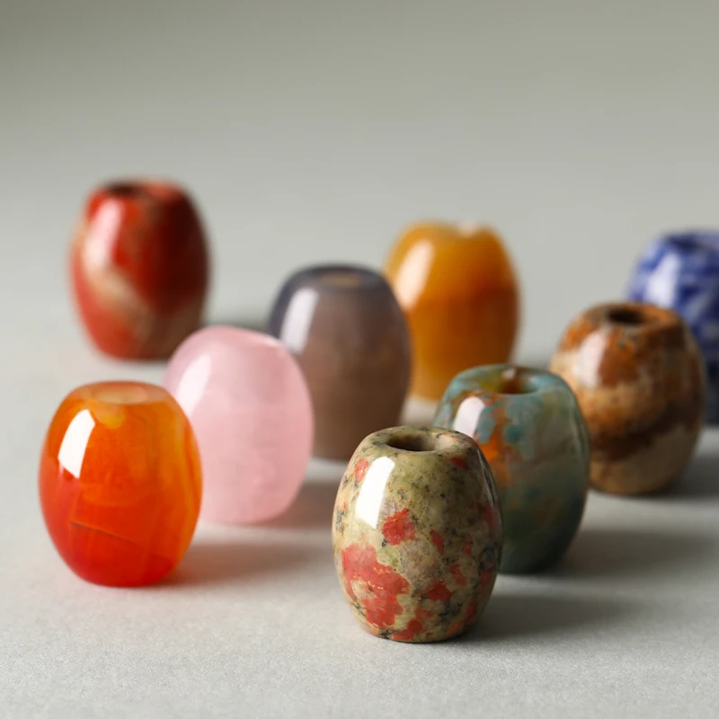 1 Stück Naturstein Rosa Quarz Achat Jaspis Fassförmige Perlen 16x18mm Großlochperle für DIY Schmuckherstellung Halsketten-Zubehör – Detail 7