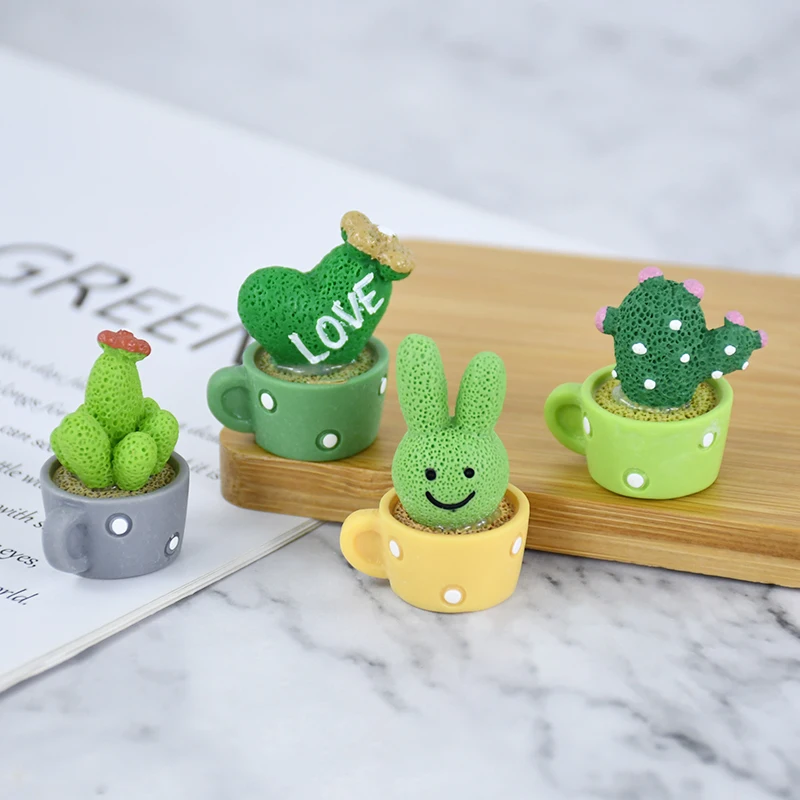 1 Set Of 4 Resin Succulent Cactus Micro Landscape Figurine Mini Green Plant Car Office Home Living Room Crafts Creative Decors