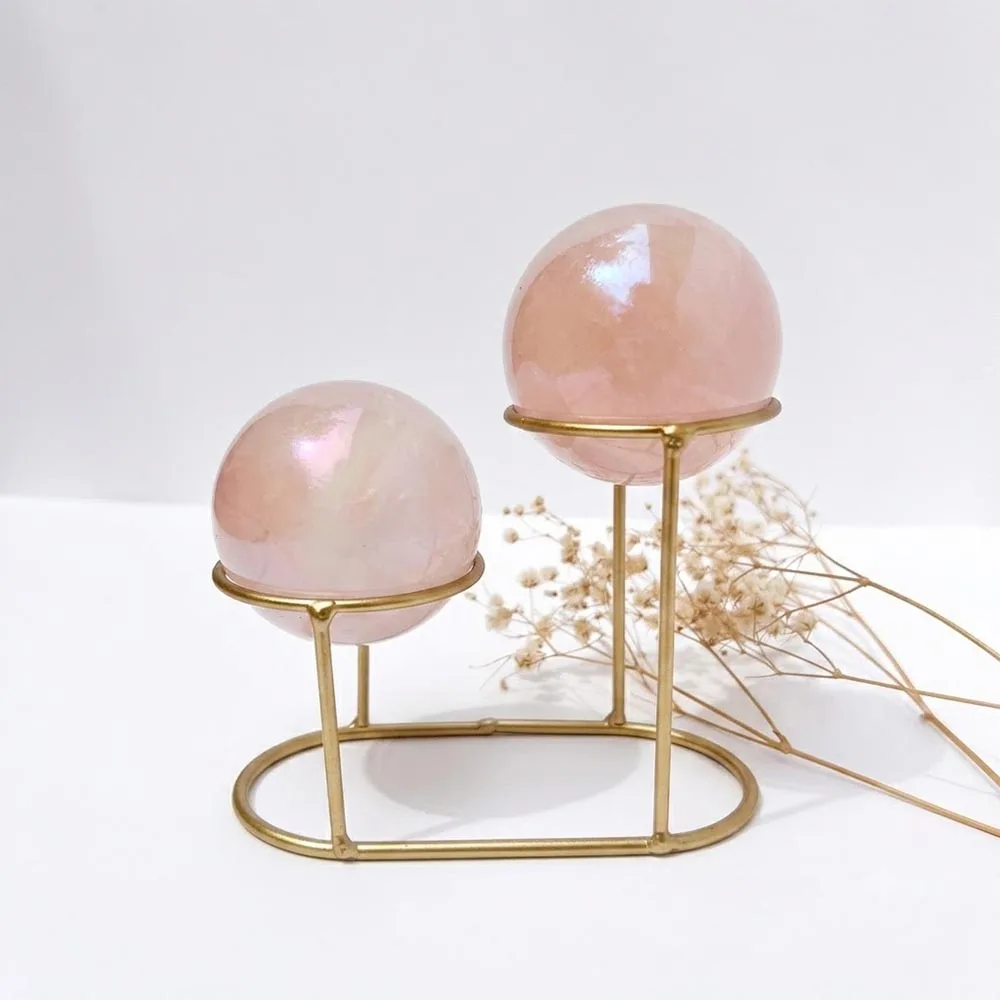 Double Ring Metal Crystal Sphere Stand Display Base for Rose Quartz Spheres Gemstone Balls Mineral Specimen Holder Home Decor