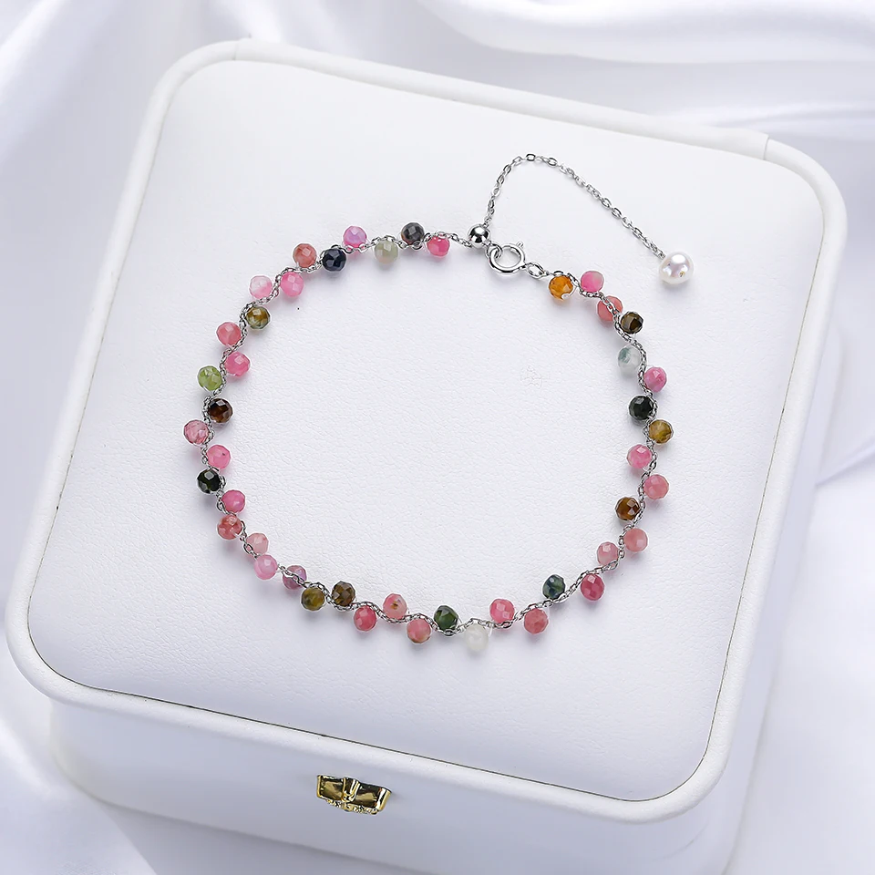 

3MM Natural Stone Tourmaline Bracelet on Hand For Women Jewelry Party Wedding Luxury Gift Amethyst Handmade Bangle Adjustable